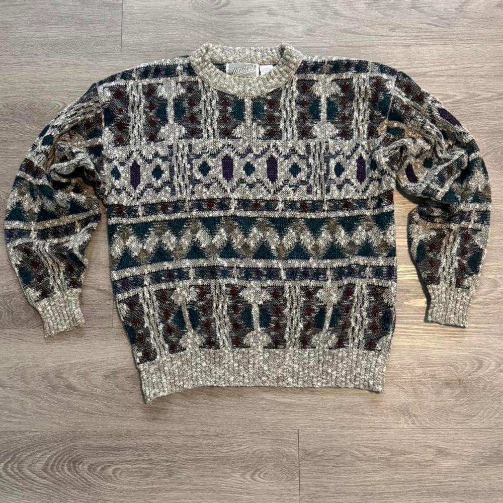 Vintage 90s Coogi Style Sweater Large Method Abstract Geometric Knit Retro